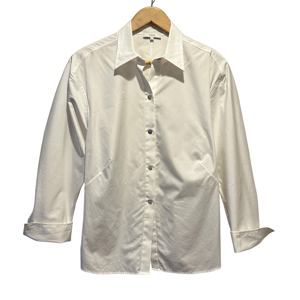 Vince Cotton Button Down Shirt Womens Small White Ruched Back Japanese Fabric